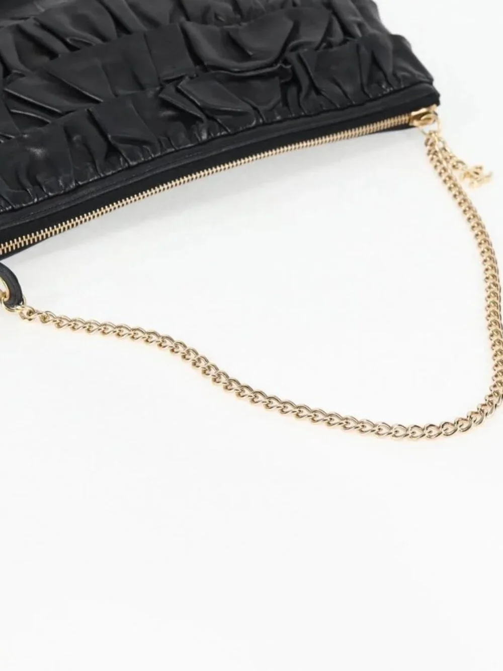 CHANEL Chain Gathered Hand Bag Lamb Skin Black Gold CC Auth yk18016M